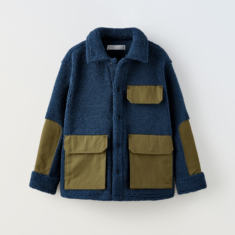 Kids CONTRASTING POLAR FLEECE OVERSHIRT NAVY BLUE